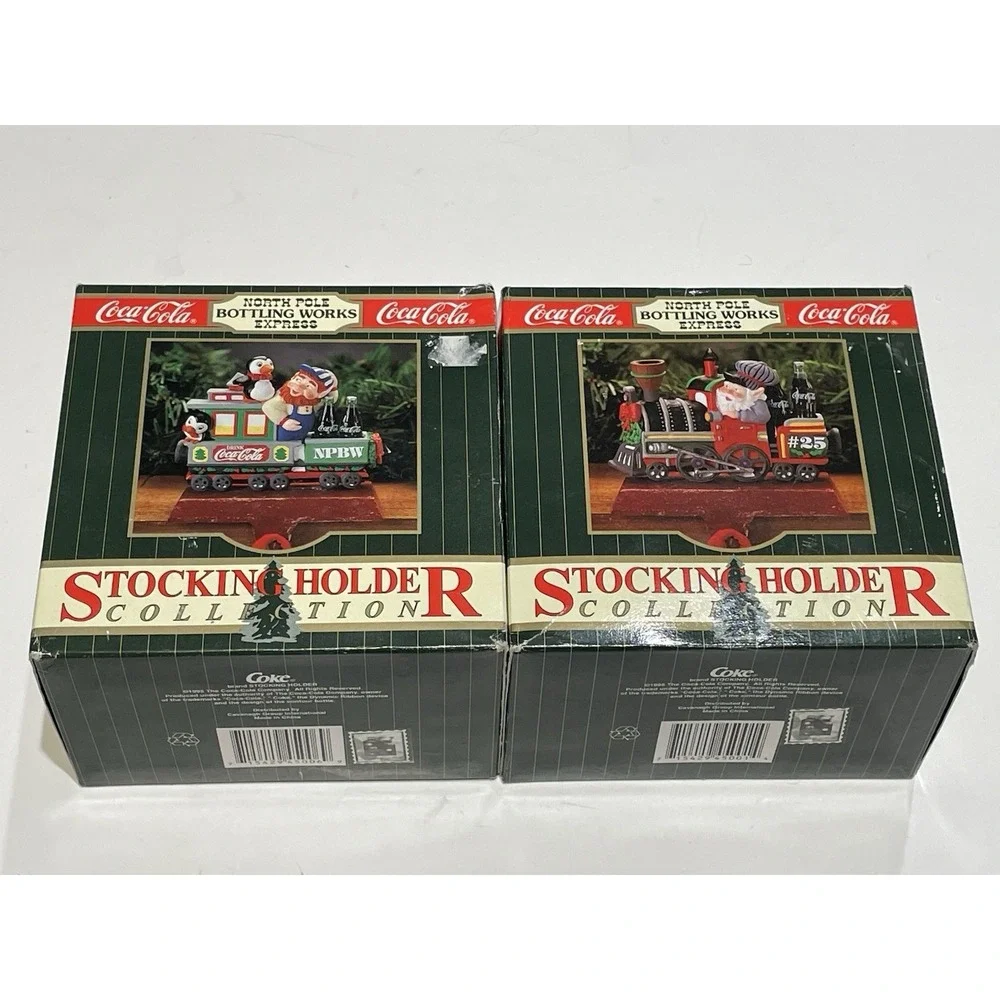 Lot Of 2 1995 Coca Cola North Pole Bottling Works Express Stocking Holder Coke